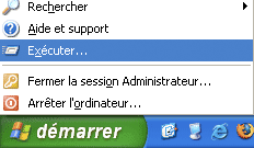 Menu démarrer, éxécuter