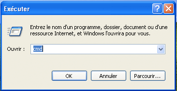 Saisir cmd dans l'invite de commande windows